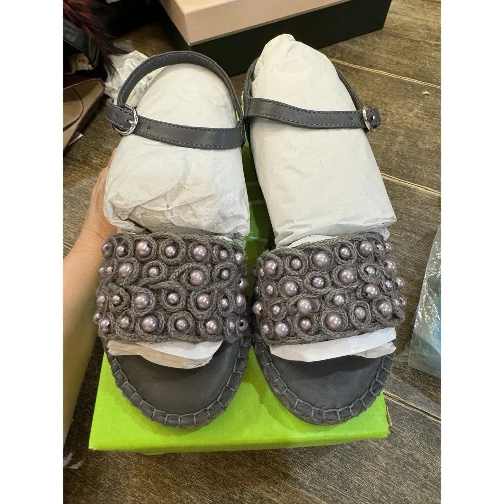 Sam Edelman holly mini beaded leather upper and lining sandal size 3 Gray Linen‎